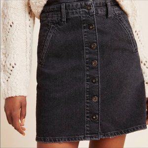 Anthropologie Button-Front Black Denim Mini Skirt